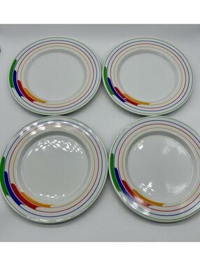 4 Vintage 80s Mod STUDIO NOVA Primary Gallery L9186 Rainbow Salad Bread Plates